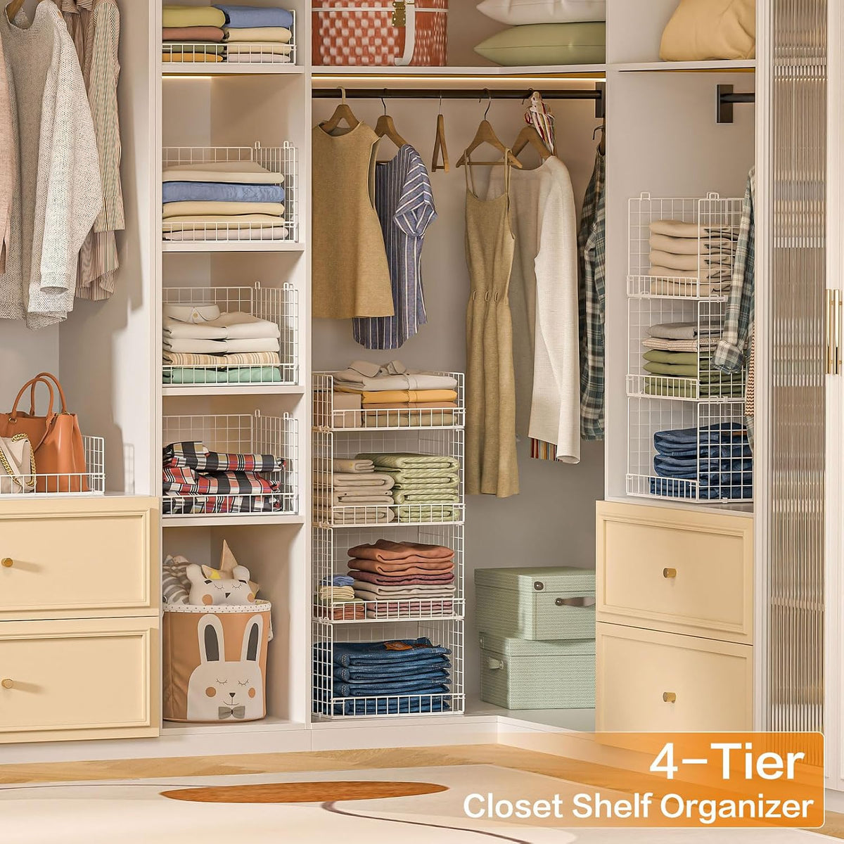 Yociyoga 4 Tier Stackable Closet Organizers and Storage Shelves, Foldable Clo...