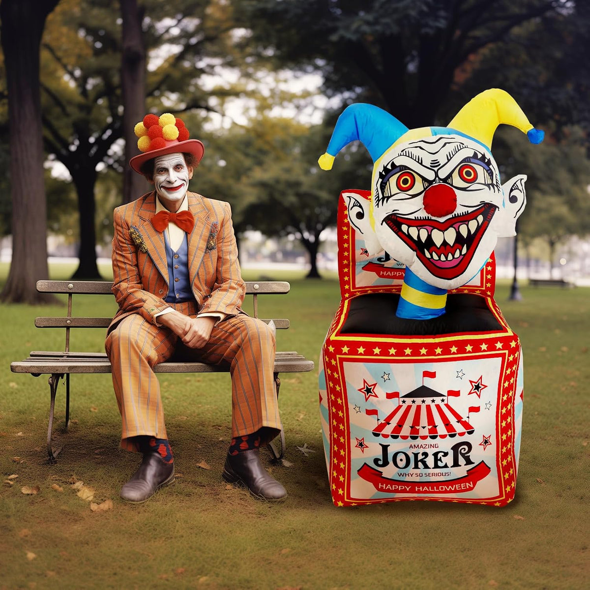 WBHome 5 Ft Halloween Inflatable Circus Clown Box Outdoor Decorations, Blow U...
