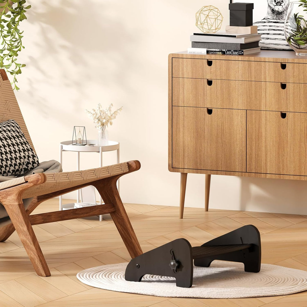 Under Desk Foot Rest, Adjustable Bamboo Ergonomic Footrest, 4 Heights