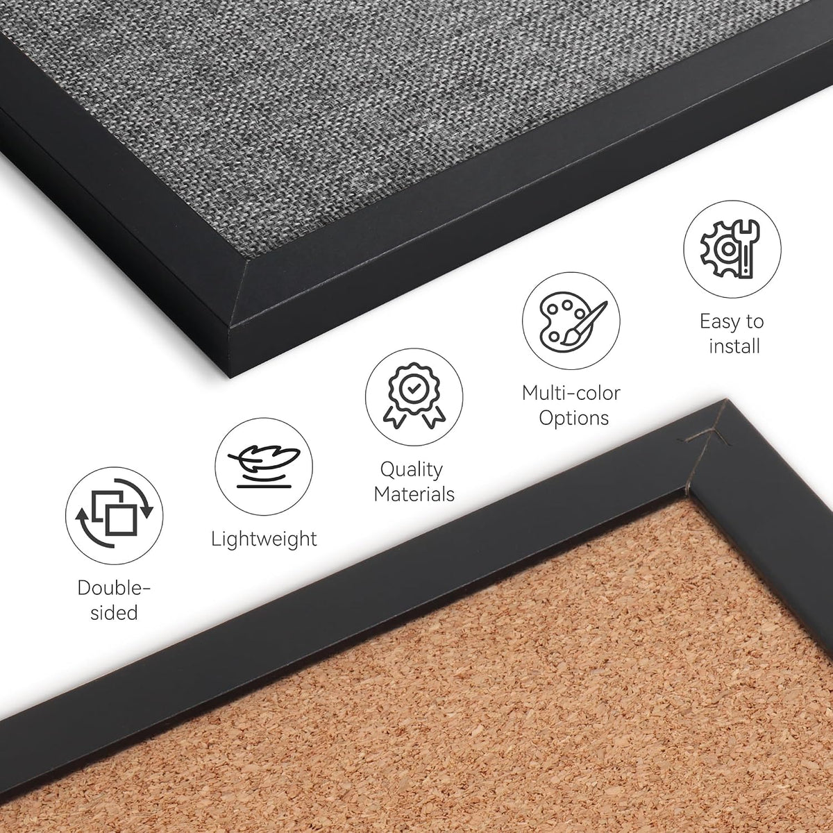 SELEAD Double-Sided Linen and Cork Bulletin Board (36"x24", Grey)