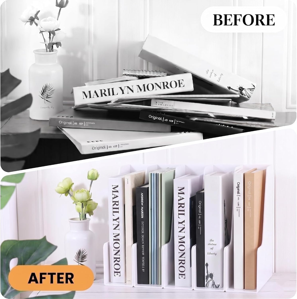 LALOBLUE White Vertical File Organizer, 4 Section Magazine Holder for Desk, D...