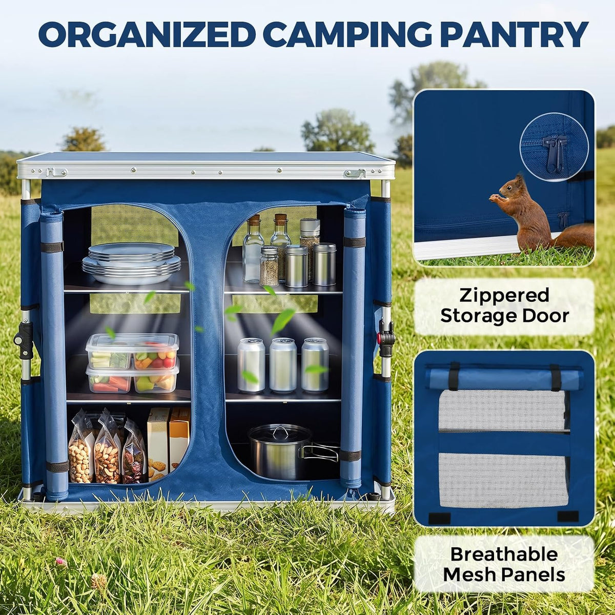 EAGLE PEAK Double Folding Camping Table with Storage Organizer and Side Pocke...