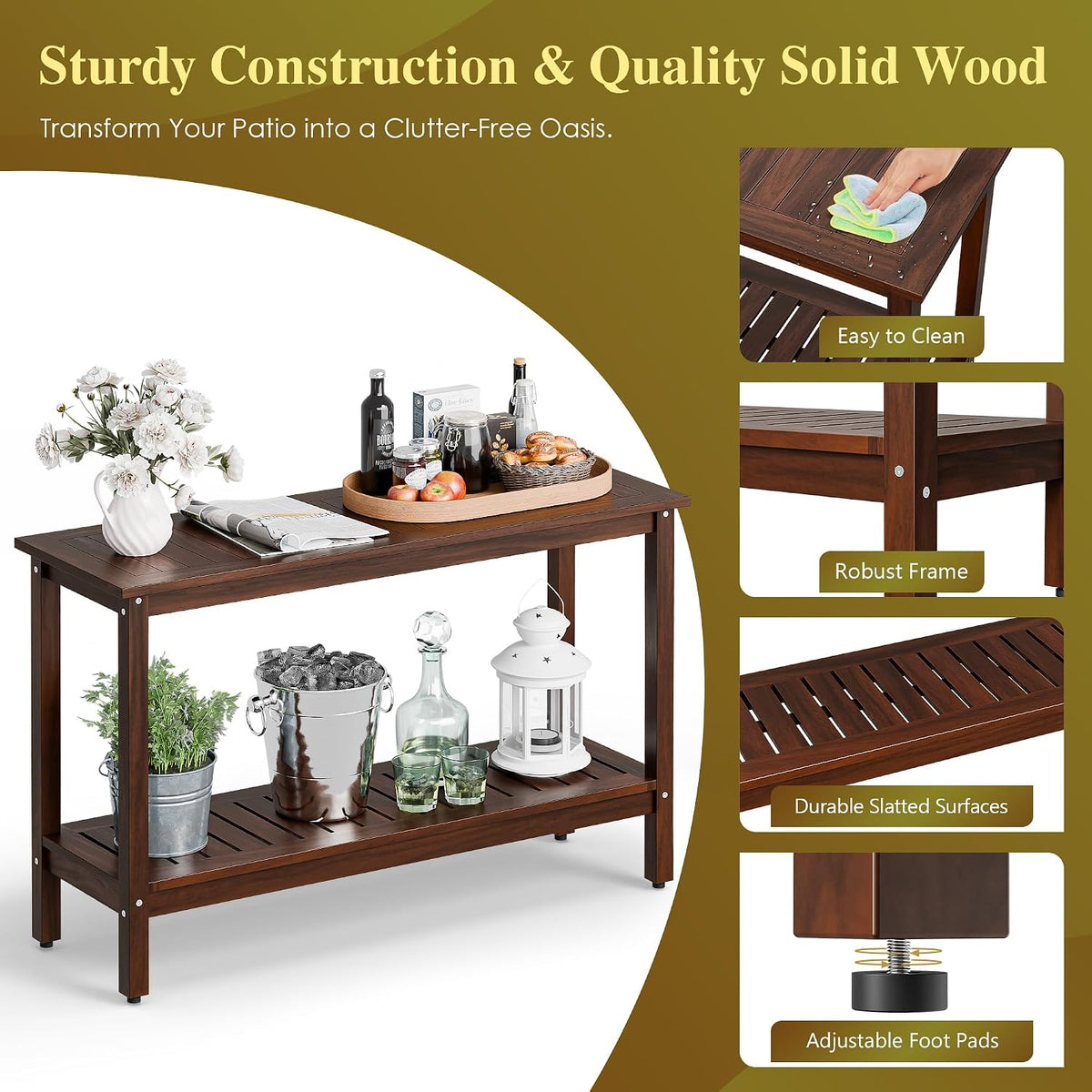 SUPER DEAL All-Weather Patio Bar Table Entry Console Table, 2-Shelf 48 inch S...