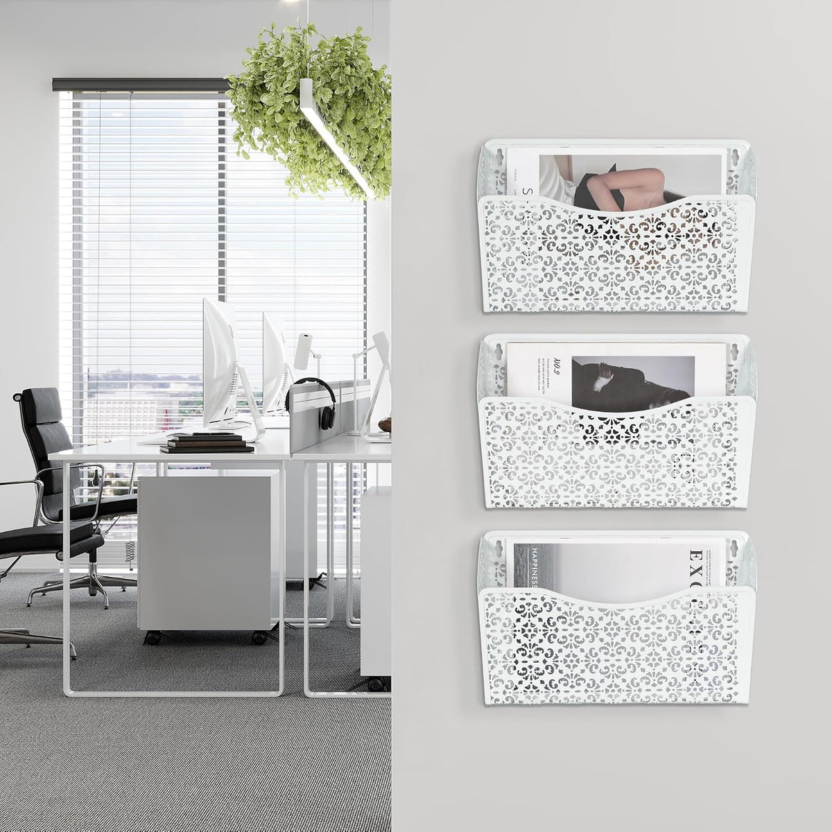 EasyPAG 3 Pack Hollow Design Wall-Mounted File Organizer - Heavy Duty Metal, ...