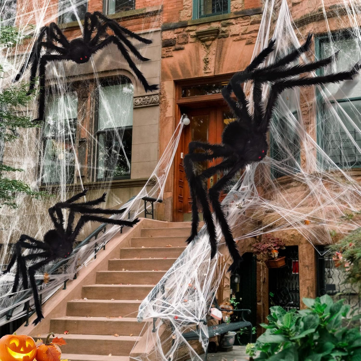 3 Pack Giant Spiders Halloween Decorations-10FT Giant Hairy Black Spider