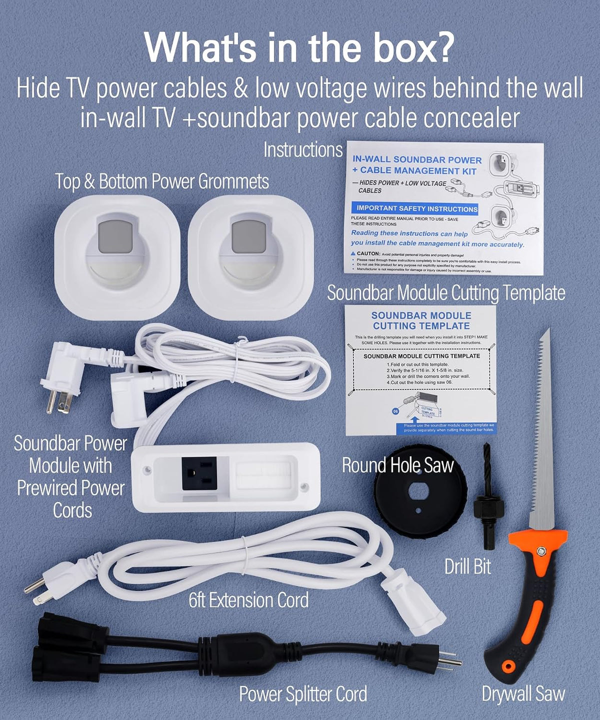 in Wall Cable Management Kit for Mounted TV & Soundbar - Cord Hider For W...