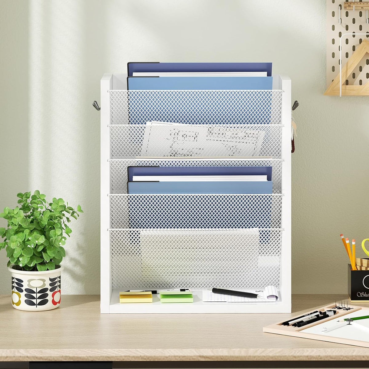 Mail Organizer Wall Mounted, 6-Slot Hanging File Organizer with Key Holder