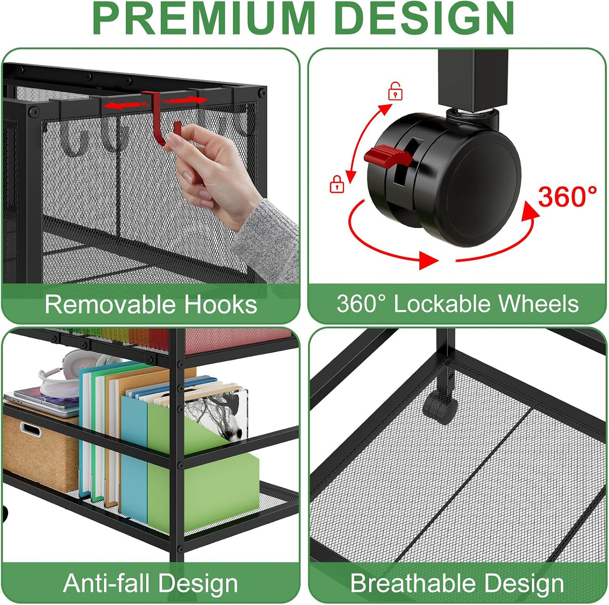 Rolling File Cart for Letter Size, Metal Hanging File Organizer with Storage ...