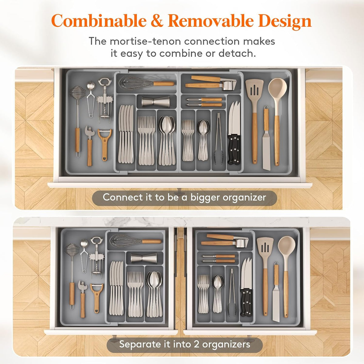 Lifewit Silverware Drawer Organizer, Expandable Plastic Utensil Tray