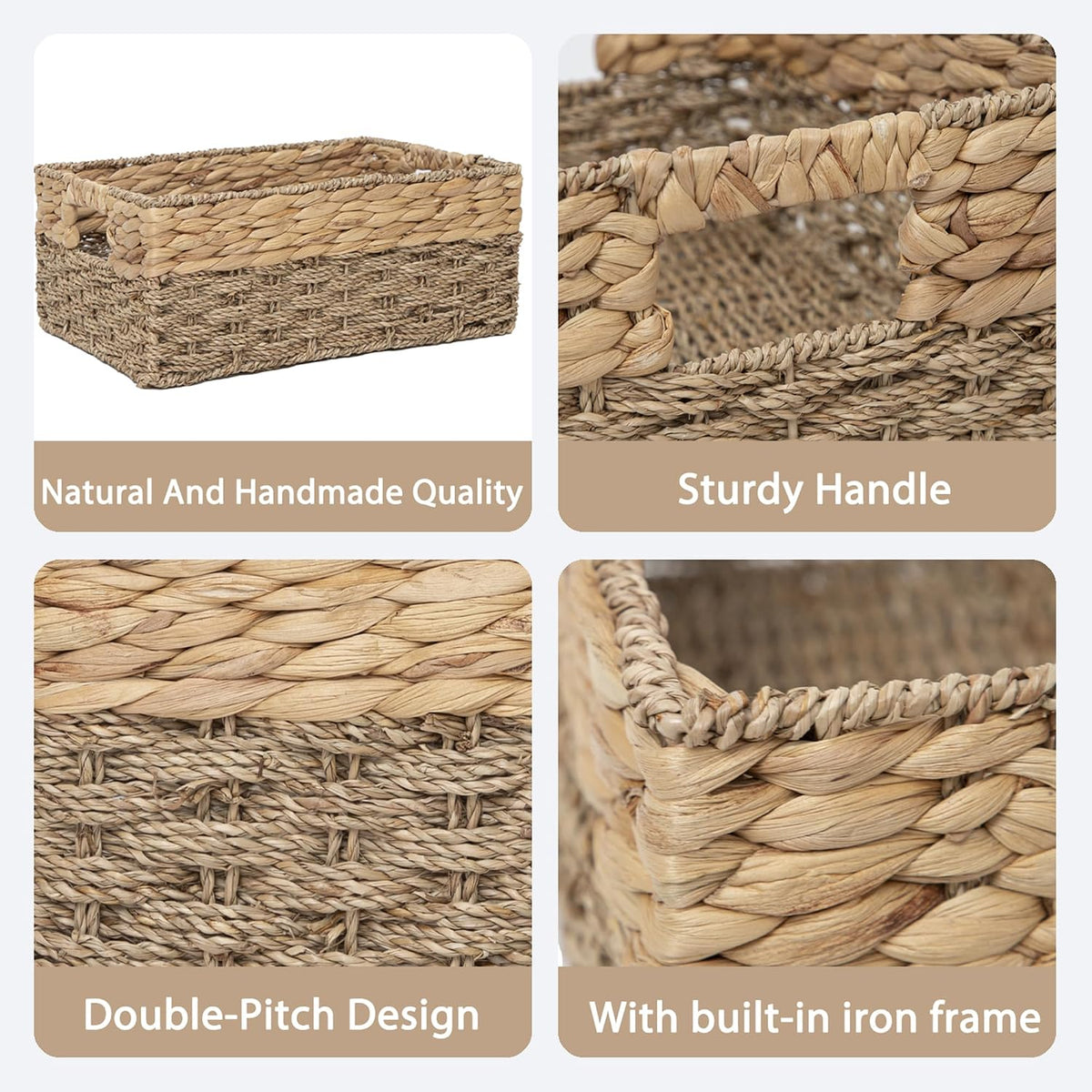 Handwoven Water Hyacinth Wicker Baskets for Organization(Medium)