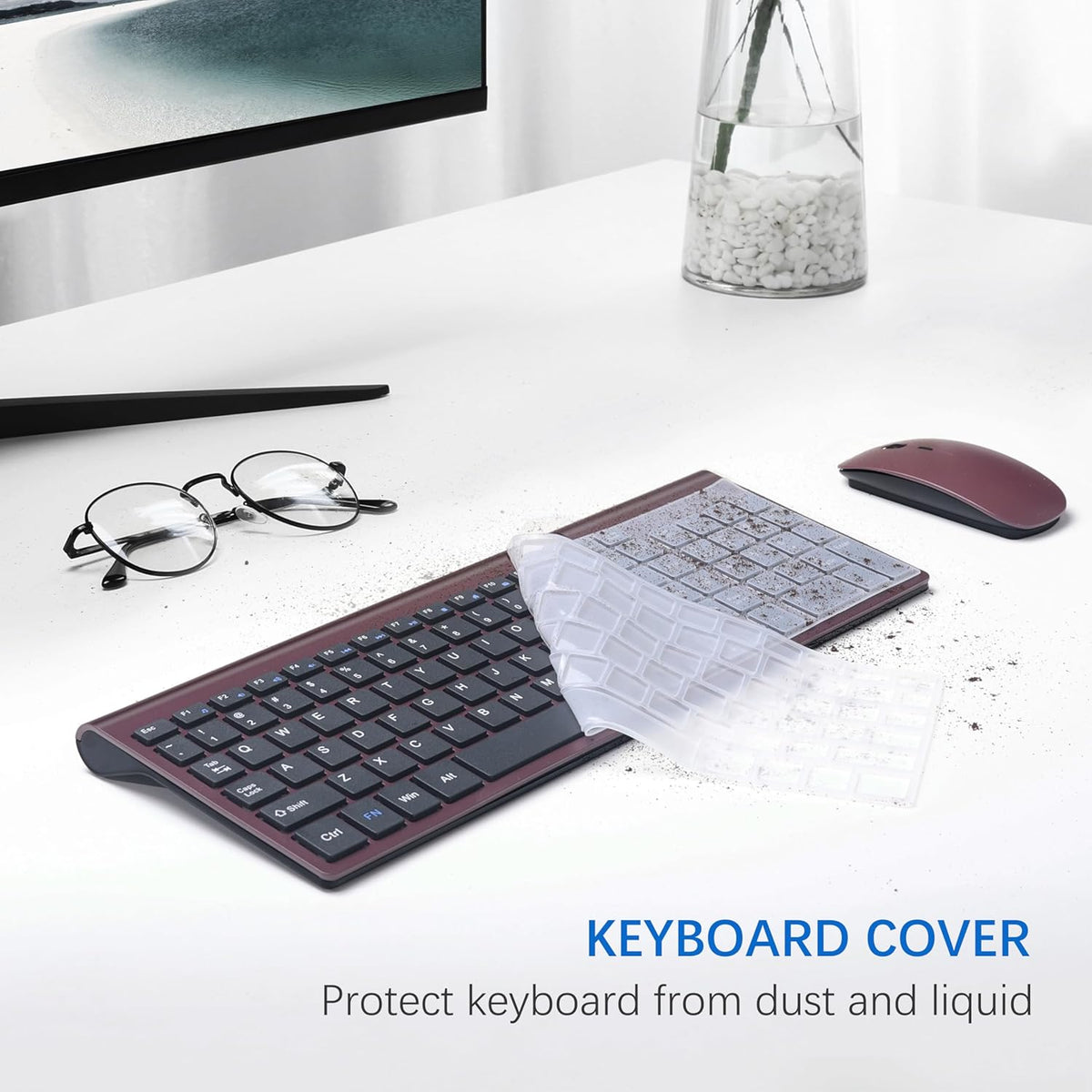 Wireless Keyboard and Mouse Ultra Slim Combo, TopMate - Wine Black