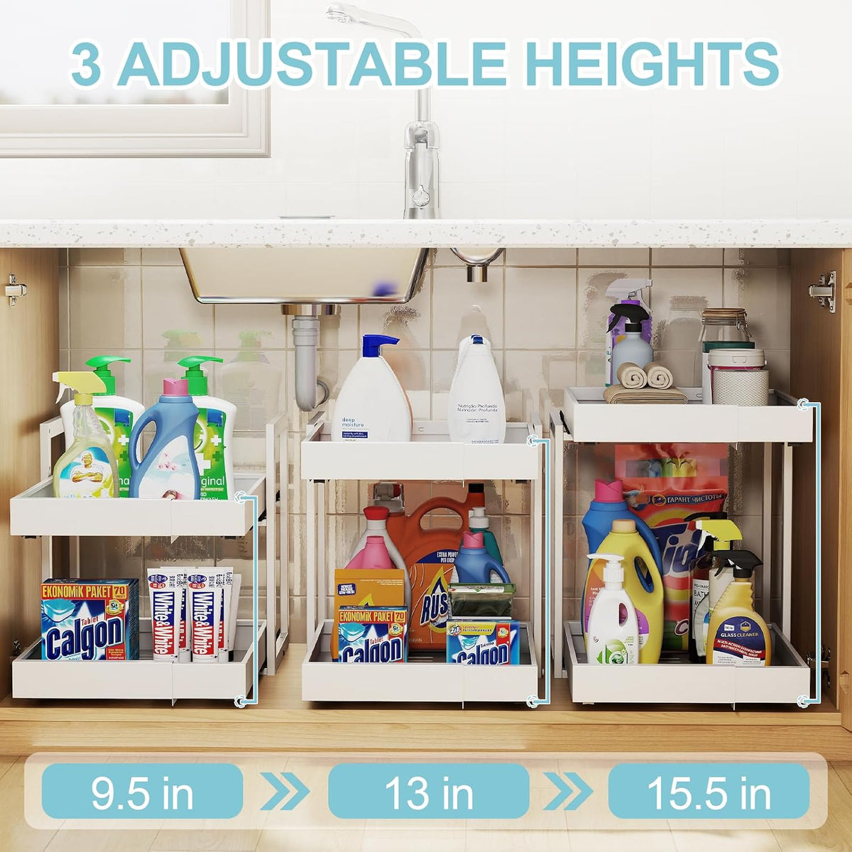 Golener 2-Tier Expandable Pull Out Cabinet Organizer, Cabinet Drawers, 16"D