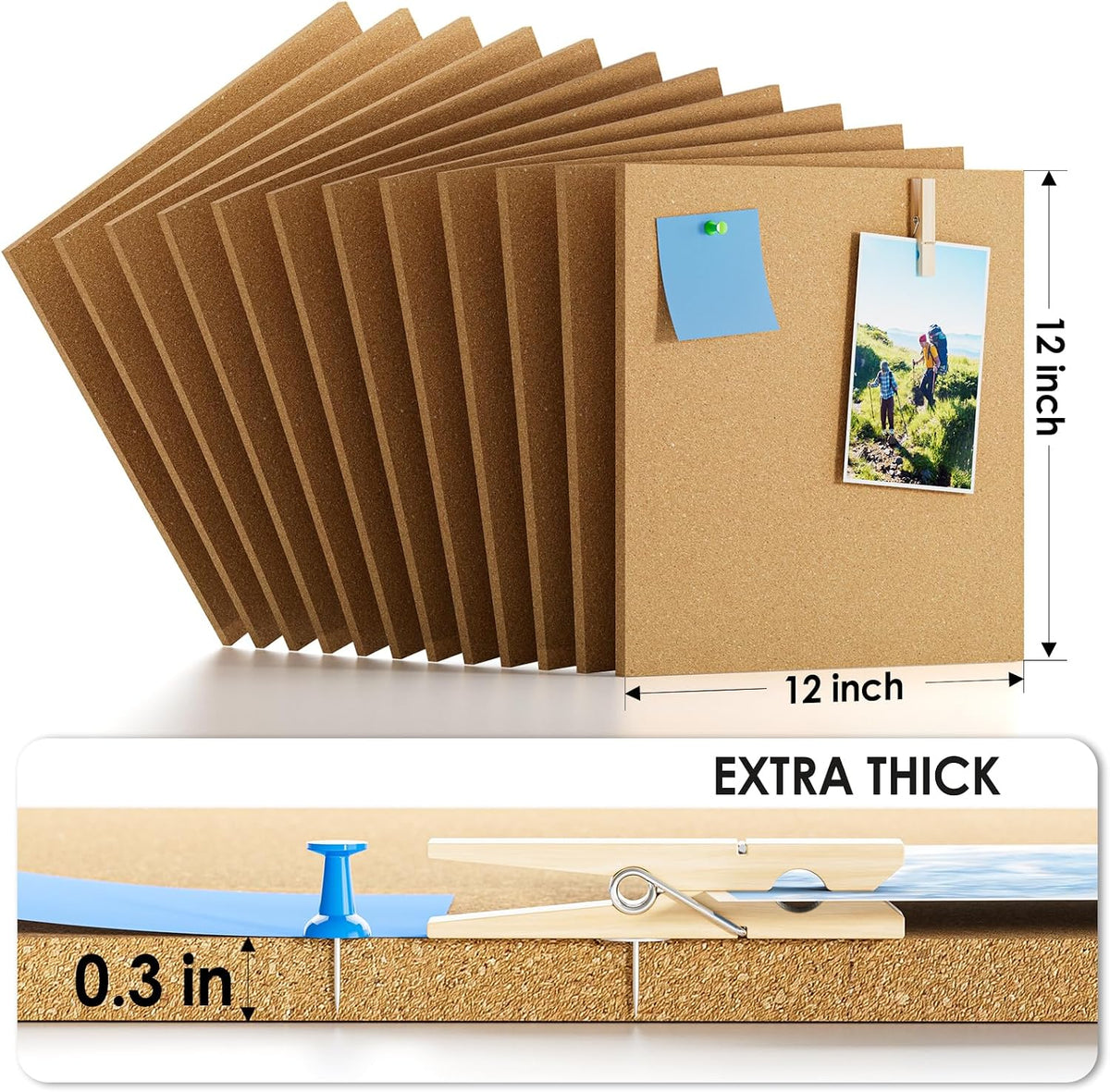 MaxGear 48" x 36" Large Cork Board for Wall, 12 Pack 12" x 12&...
