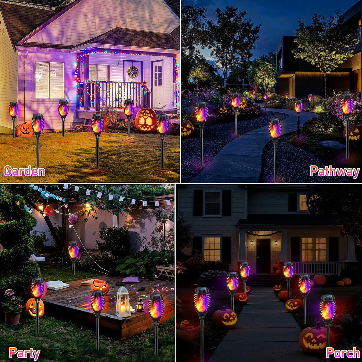 Orange & Purple Flickering Flame Halloween Solar Lights for Halloween Decor