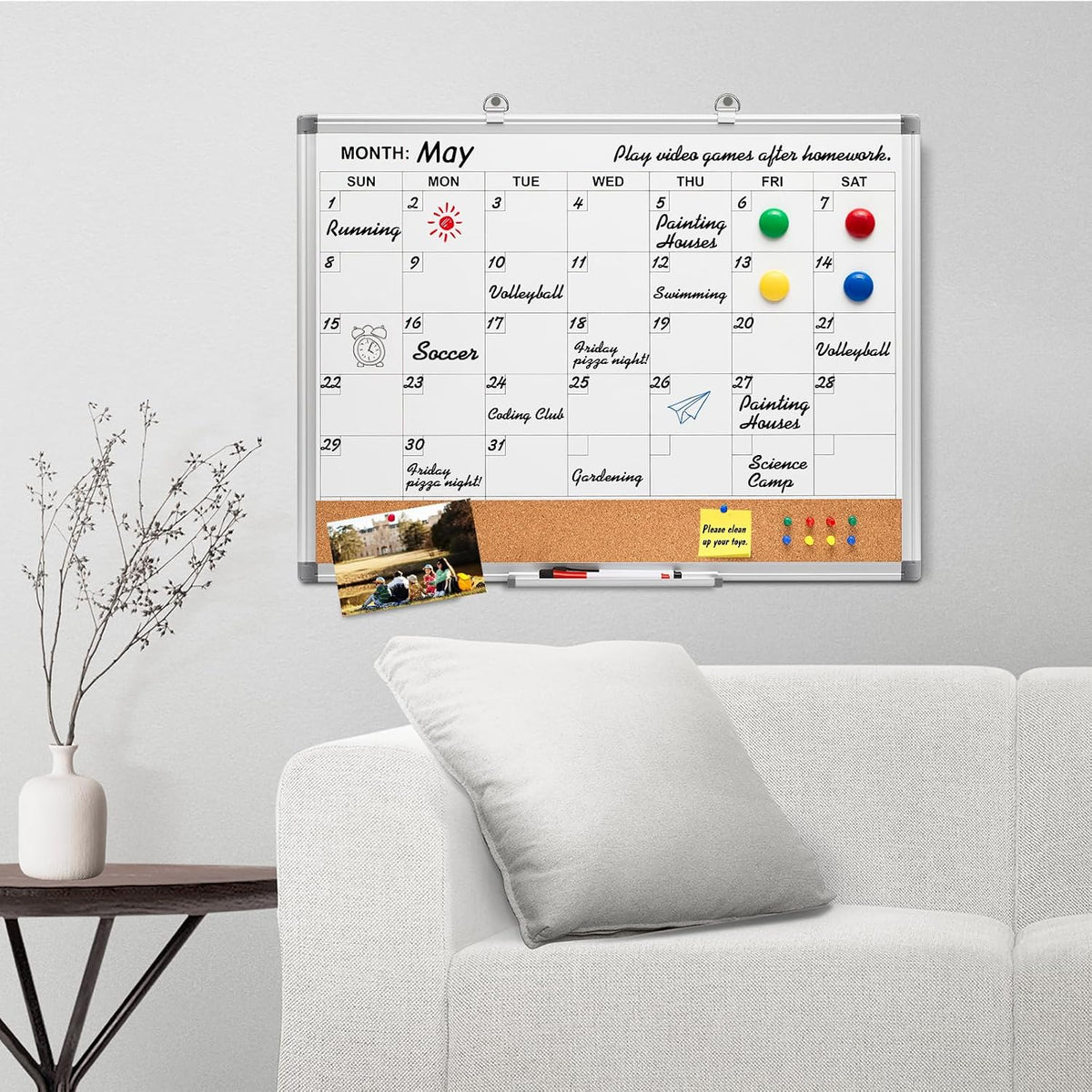 Comix Magnetic Calendar Whiteboard & Corkboard Combo, 24 x 18 Inches