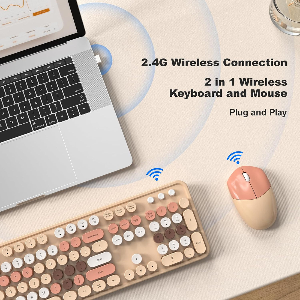 Wireless Keyboard and Mouse Combo, 2.4GHz Retro Full-Size Typewriter Keyboard...