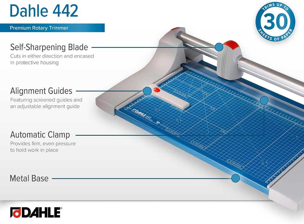 Dahle 442 Premium Rotary Trimmer, 20" Cut Length, 30 Sheet Capacity, Sel...