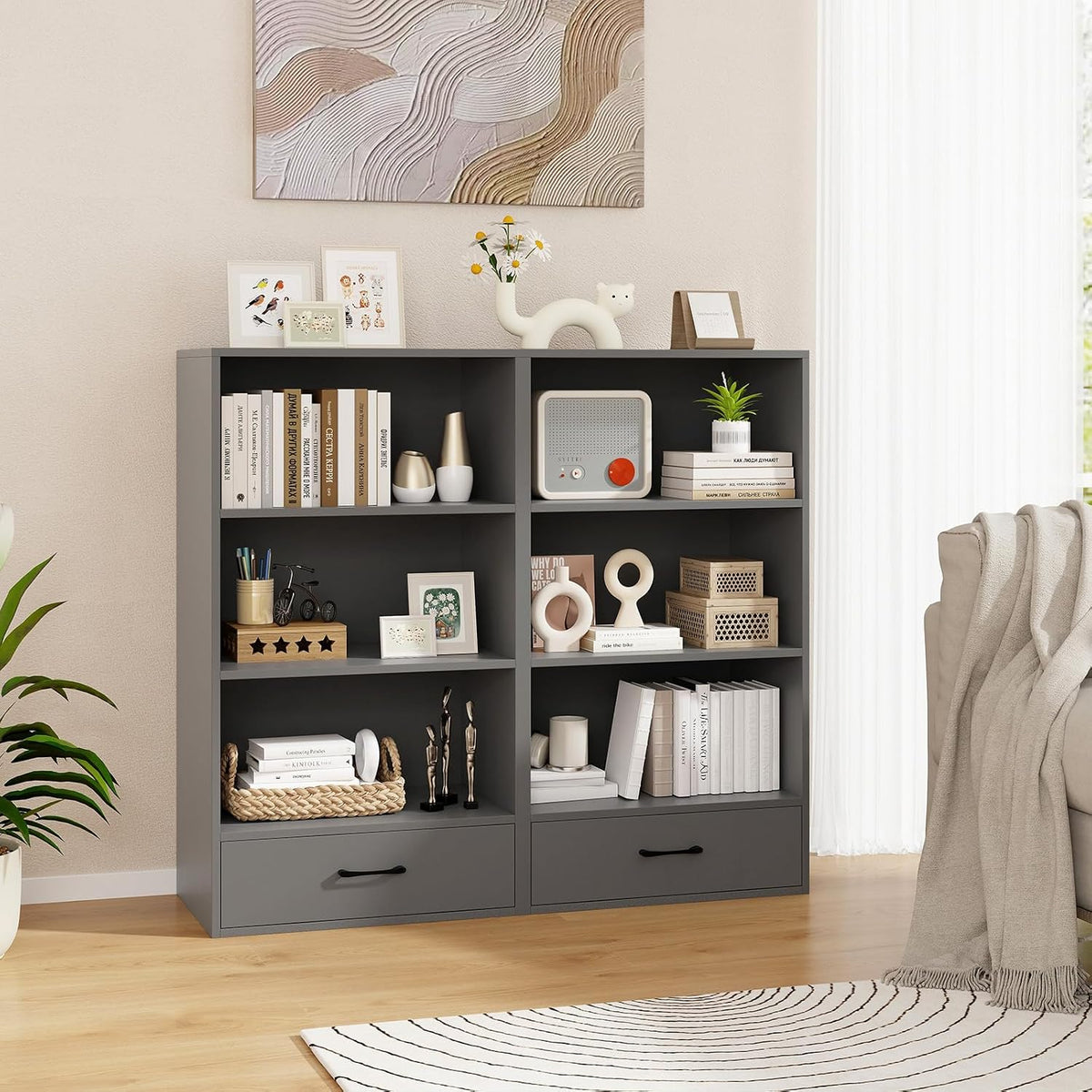 Tangkula 3 Tier Bookcase with Drawer, 42.5”Tall Freestanding Bookshelf with 3...