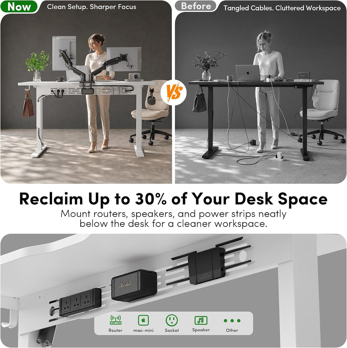 FEZIBO Electric Standing Desk with L-Shaped Crossbar & Cable Management S...