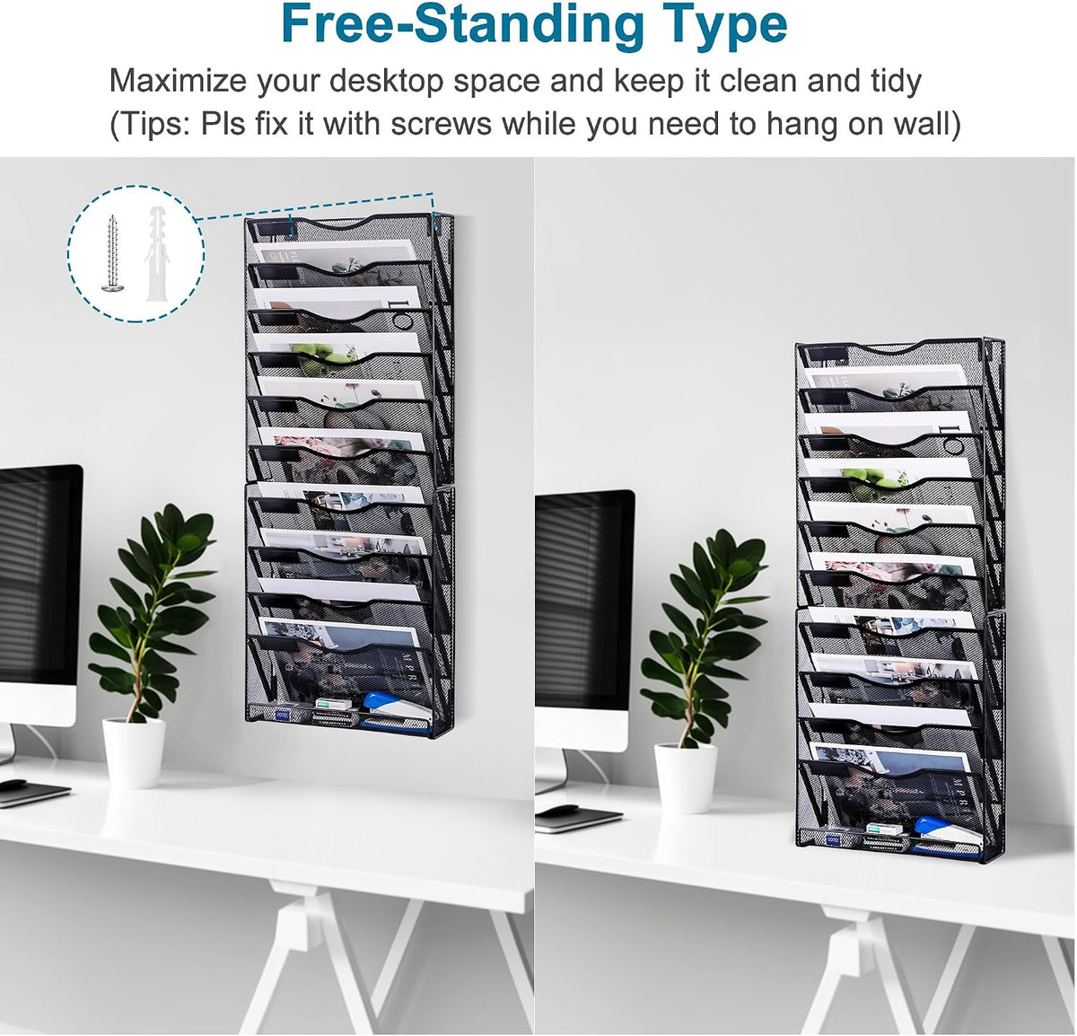 10 Tier Hanging Wall File Organizer Magazine Mail Holder Paper Tray