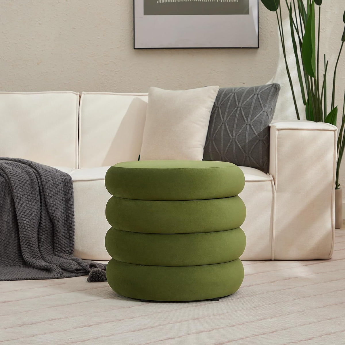 ONEVOG Round Storage Ottoman, 20" Small Ottomans Table with Removable Li...