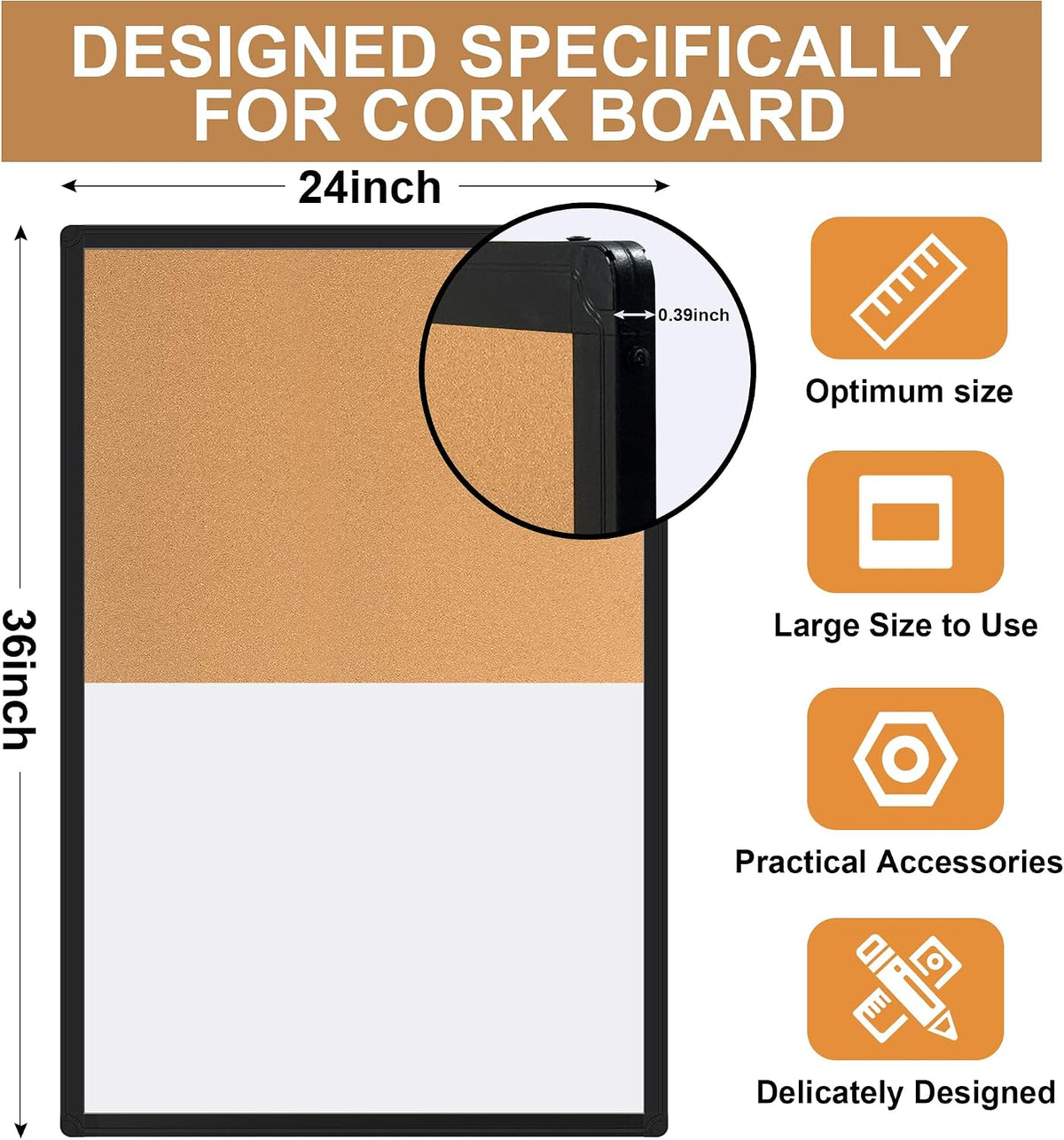 Cork Board White Board Combo, 36" X 24" Magnetic Whiteboard Bulleti...