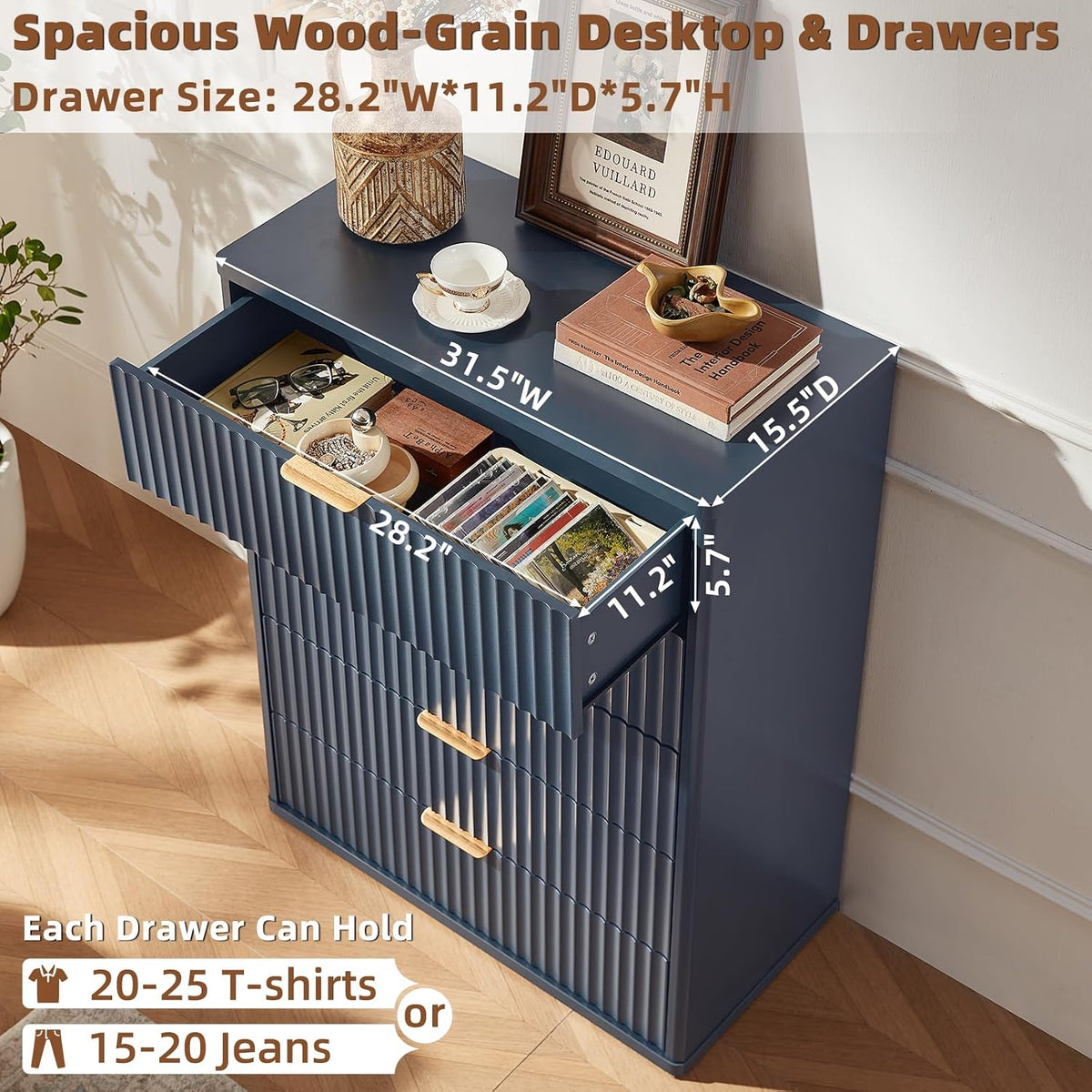 LEYAOYAO Fluted 5 Drawers Dresser for Bedroom, 41" Tall Modern Chest of ...