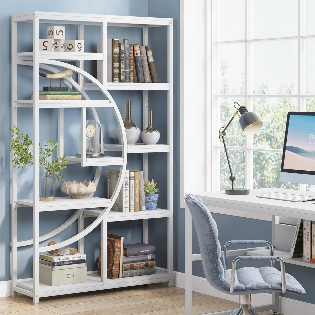 Tribesigns Bookshelf Industrial Etagere Bookcase (White, 2 Pack)