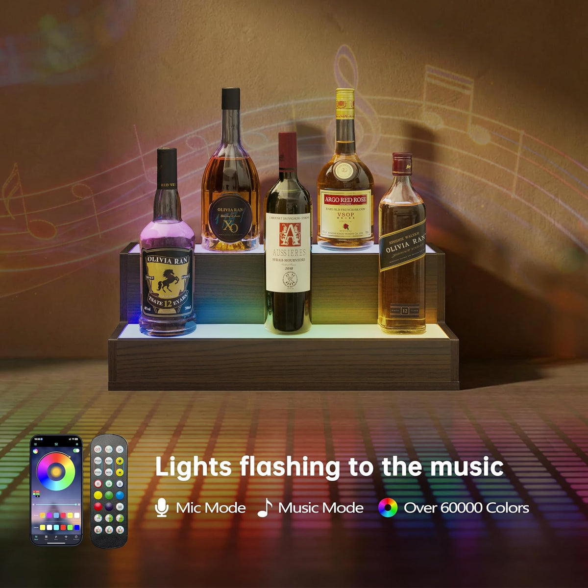 Cubehom Wine Rack LED Liquor Bottle Display Shelf for Home Bar Stand Decor