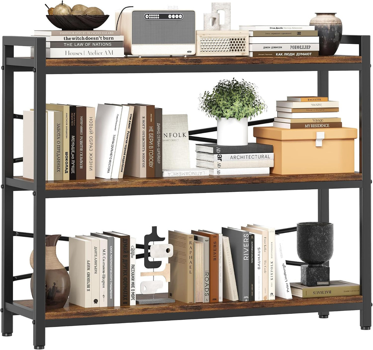 3 Tier Bookshelf 39.37" Width, Dorm Desk Hutch, Desk Shelf, Long Industr...
