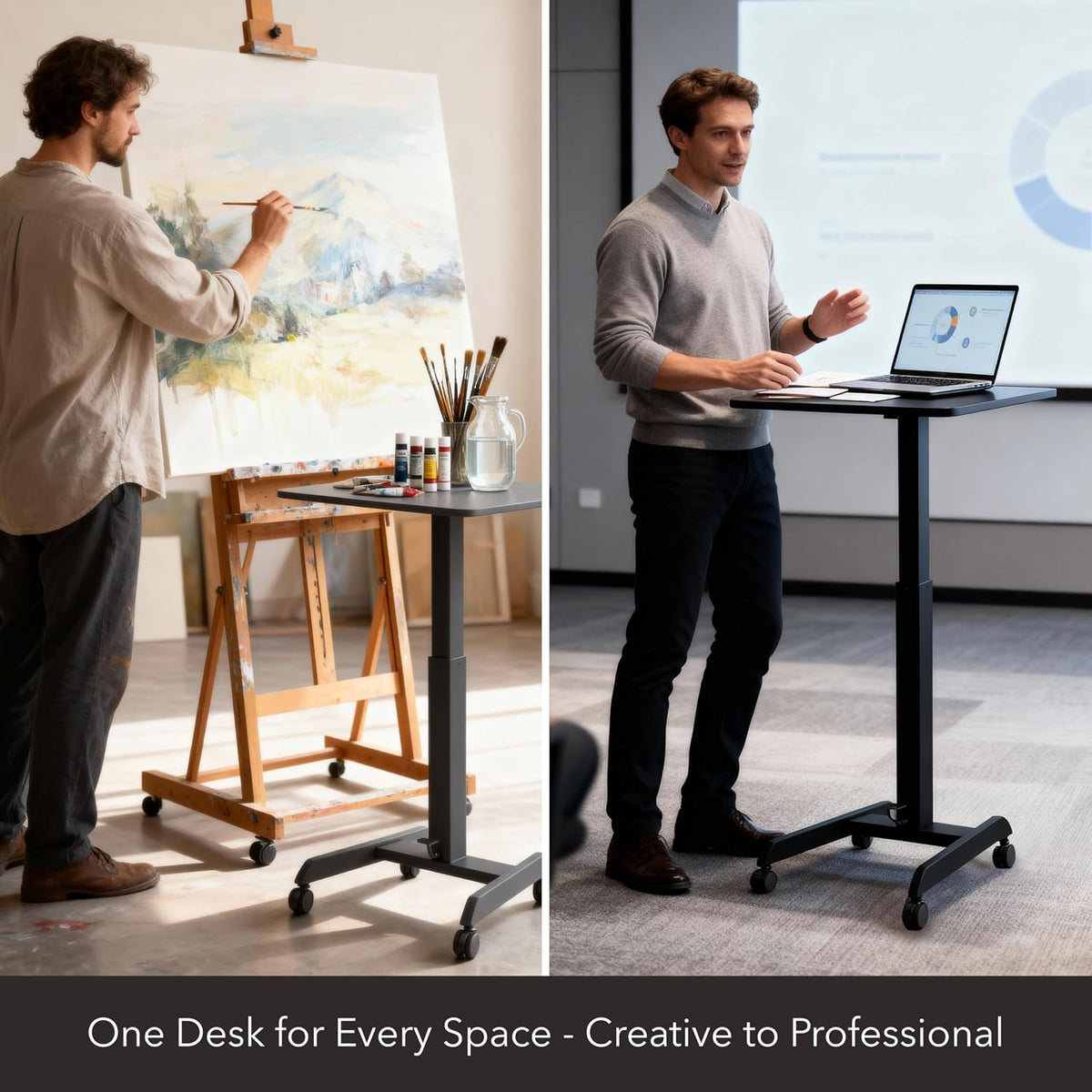Mount-It! Rolling Laptop Desk Adjustable Height (29.6”-44.2”), Mobile Worksta...
