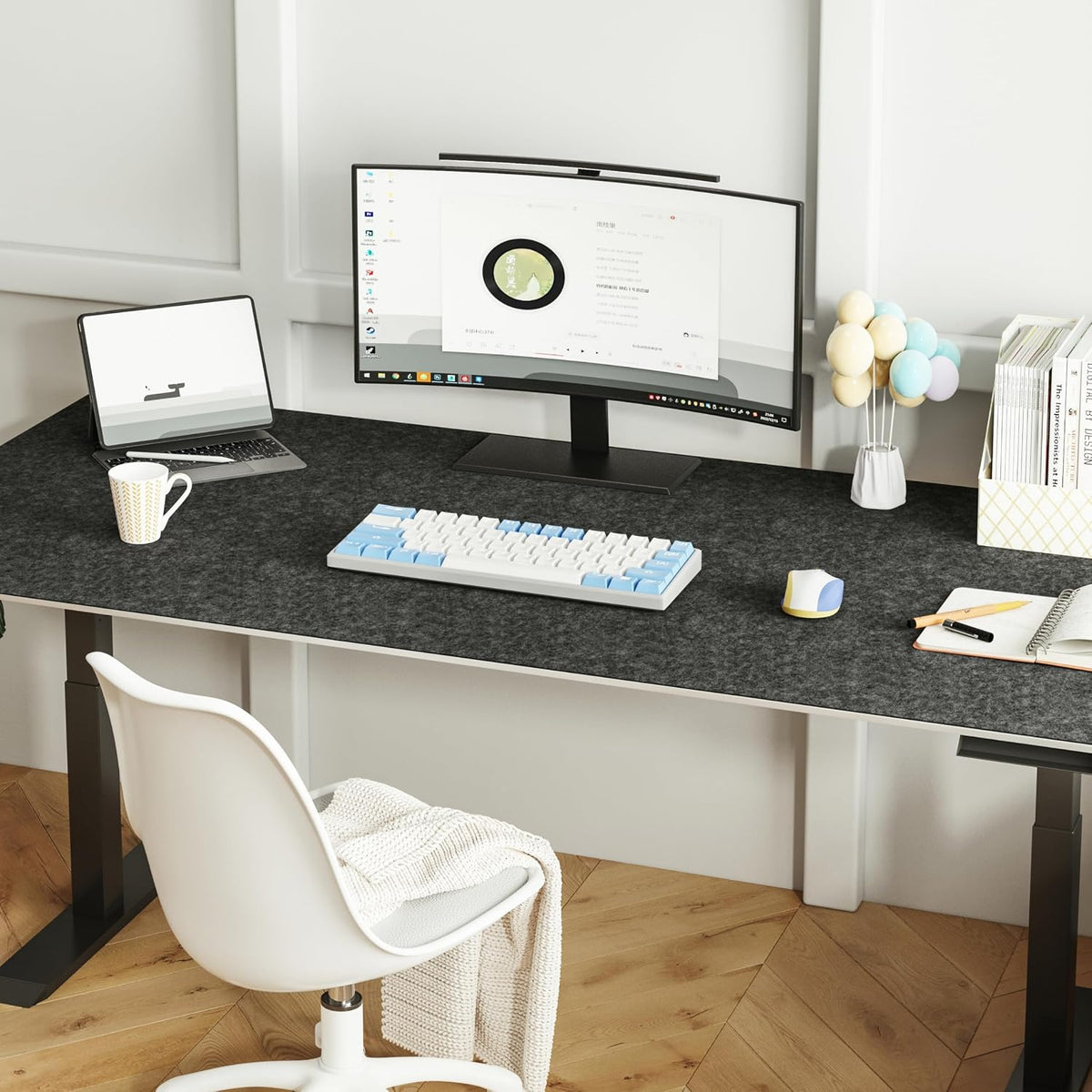 DAWNTREES Large Felt Desk Mat, 47.2"x 23.6", Desk Pad for Office an...
