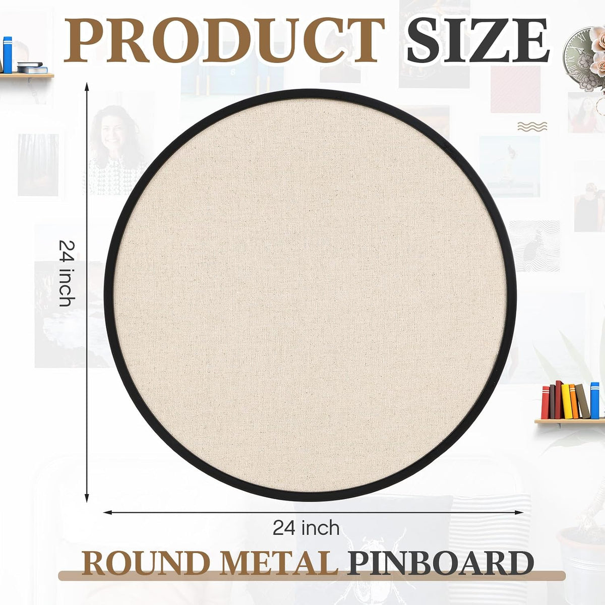 Wonderjune Linen Display Pinboard, Round, 24'' X 24'', Matte ...