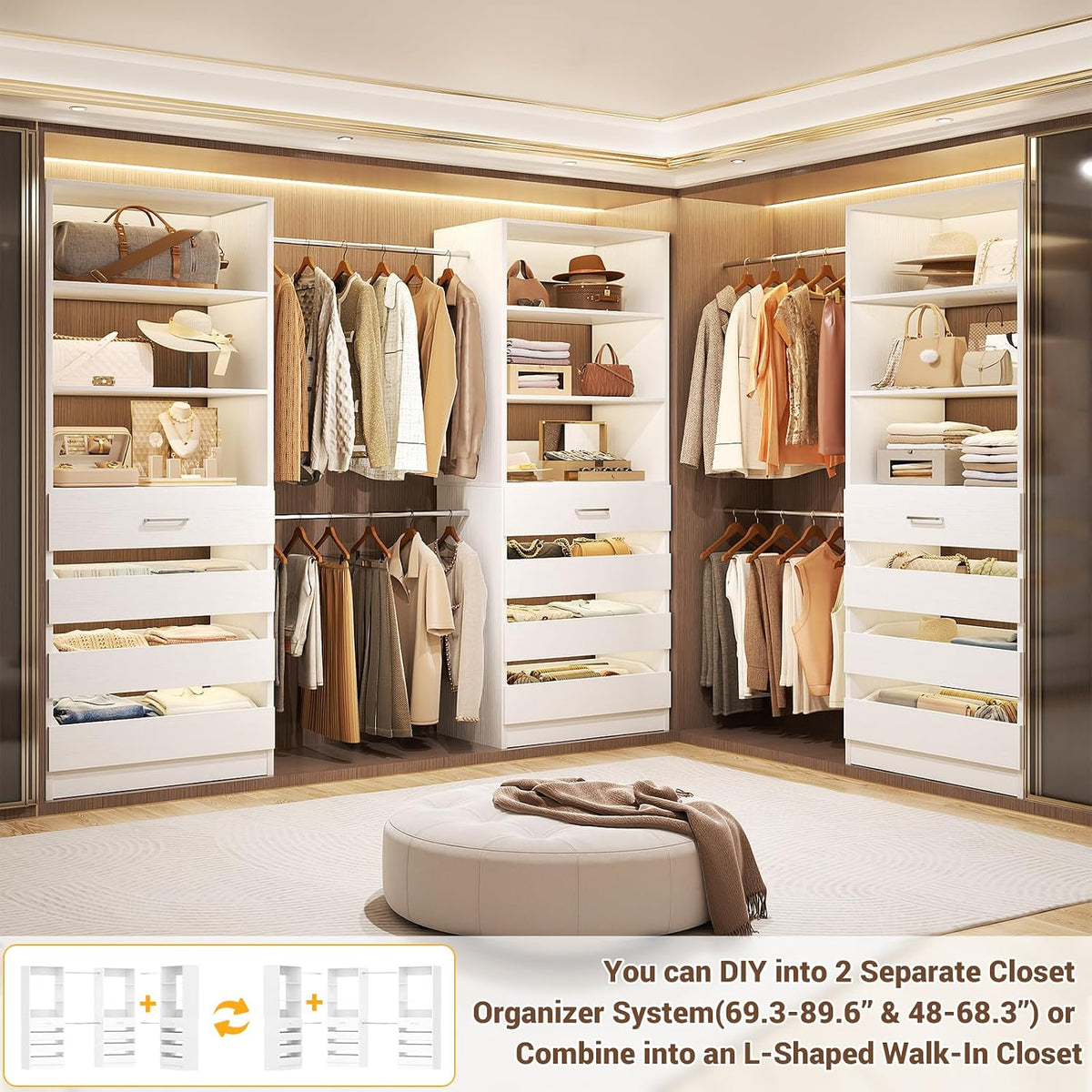 Aheaplus Closet System with 12 Drawers, 8.5-11.5Ft Closet Organizer System