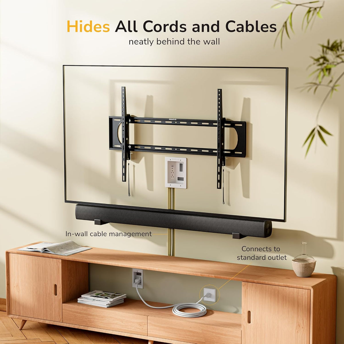 Mount-It in-Wall TV Cable Management Kit, USB-C, Dual Outlet, Cord Hider