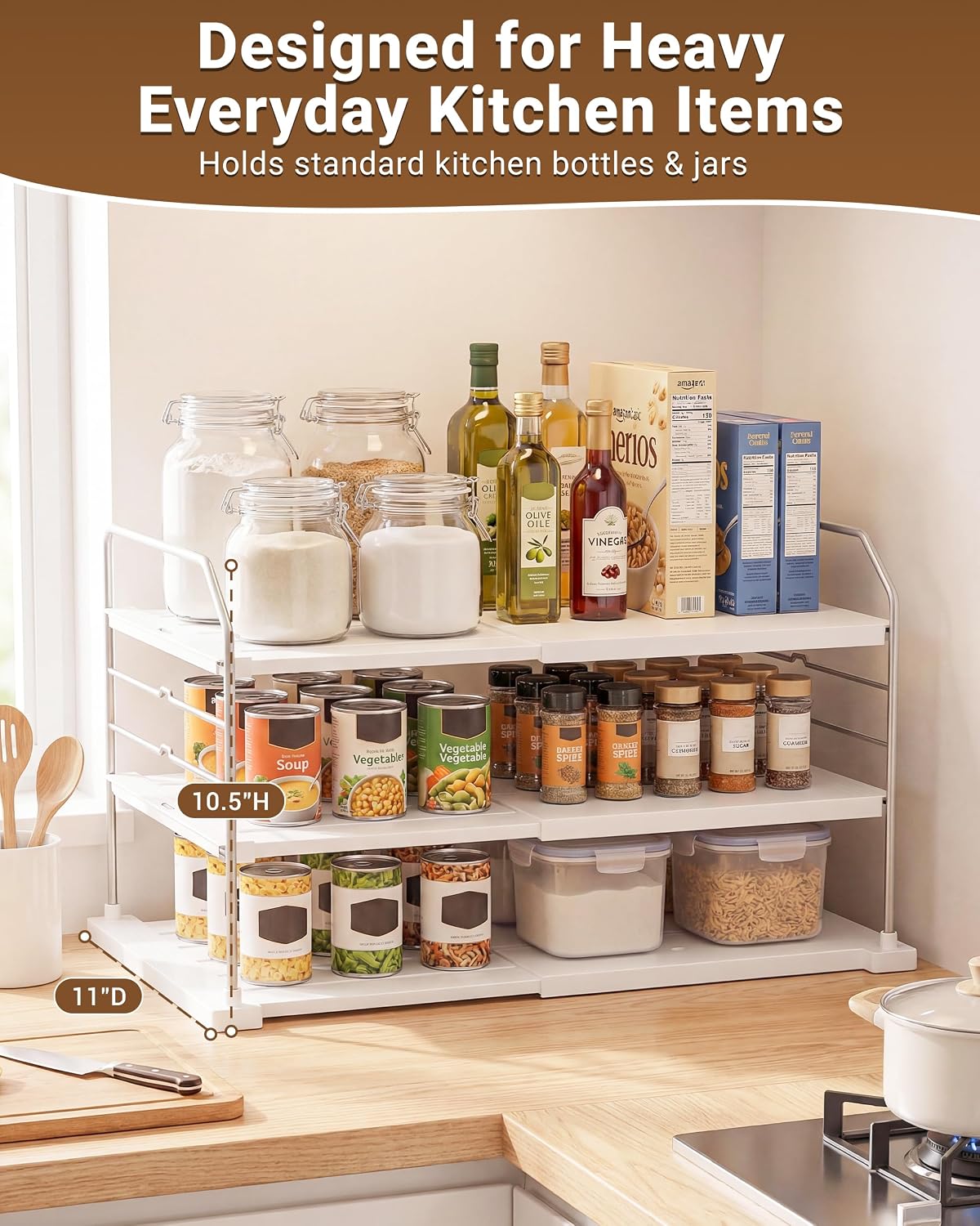 EVERIE 3-Tier Cabinet Organizer, 2-Pack Expandable Shelves for Foil & Wrap