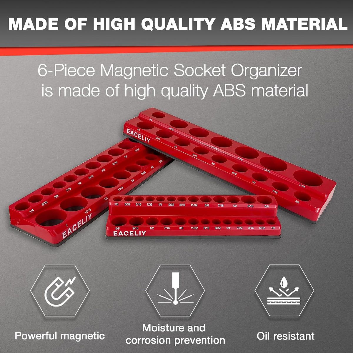 EACELIY Magnetic Socket Organizer Set, 1/2", 1/4" and 3/8" SAE...