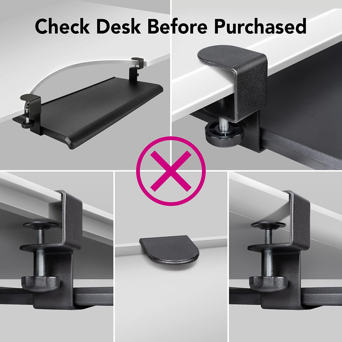 EHO Under Desk Keyboard Tray, Large 27.5" x 12.2" Slide-Out Clamp-O...