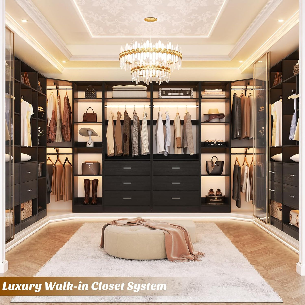 Besiost Corner Closet System with 3 Drawers, Corner Closet Organizer System
