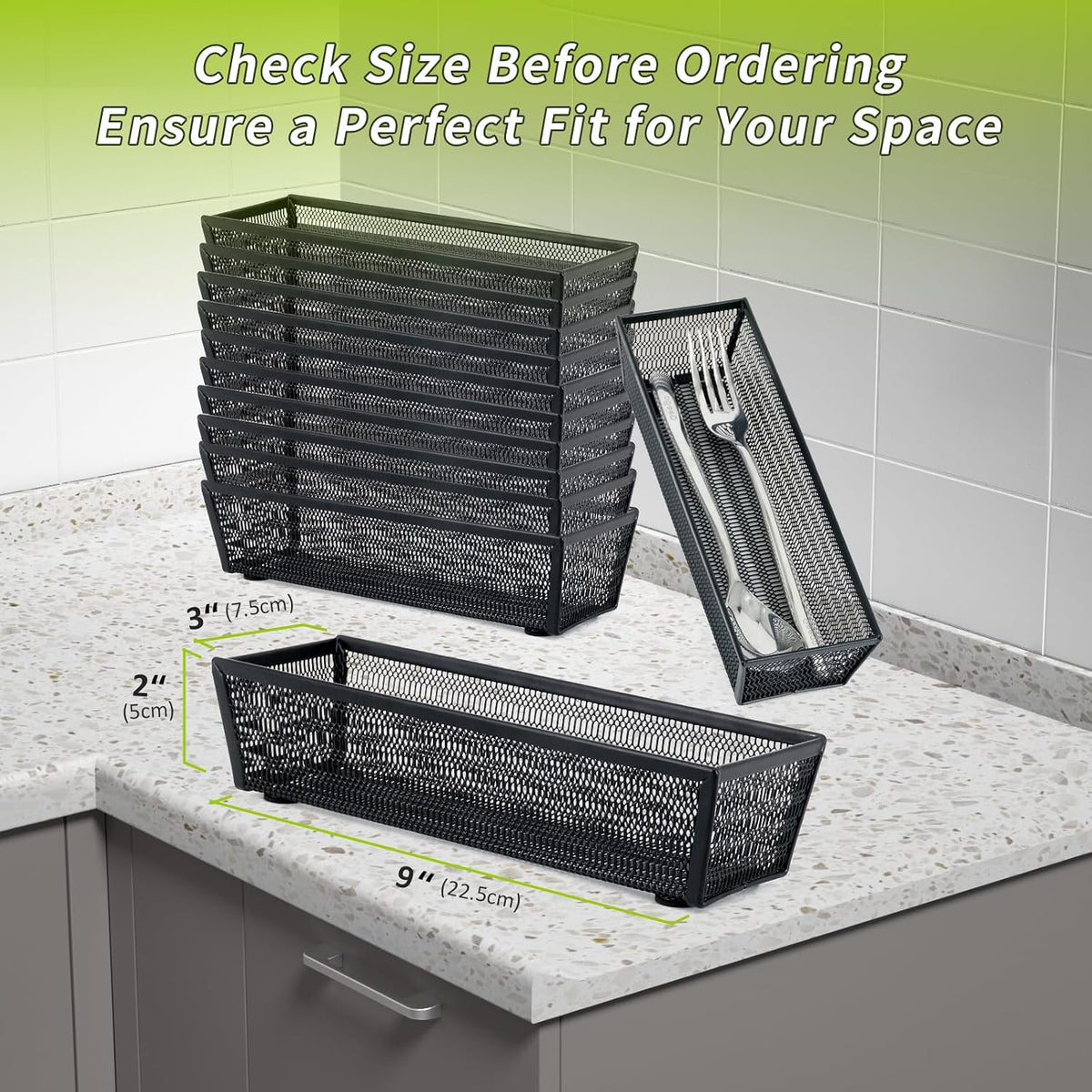 Neudeco Silverware Organizer, Black, 9 x 3 x 2 inch, Pack of 12