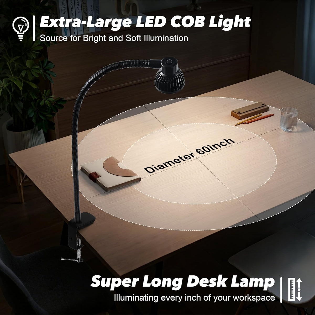Hersi 5W 30" Long Swing Arm Architect Desk Lamp LED Task Light with Clamp