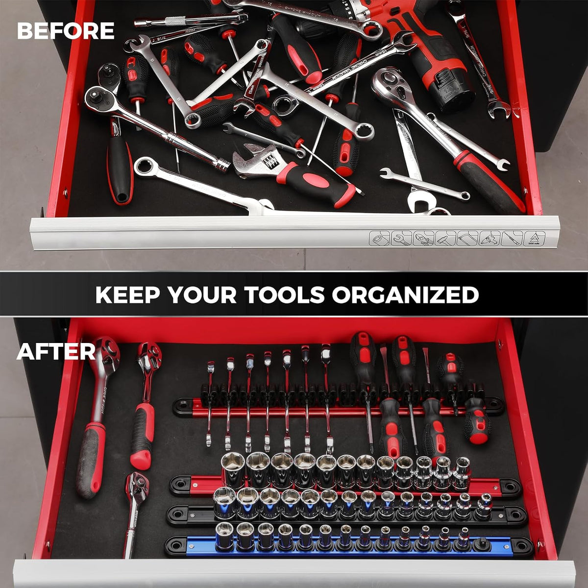 Mayouko 8-Piece Magnetic Socket Organizer and Magnetic Screwdriver Organizer ...