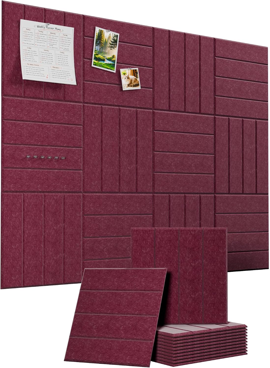 Felt Bulletin Board Tiles 48"x36", 12-Pack, Self-Adhesive Pin Board...