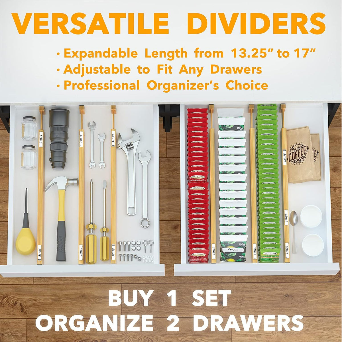 SpaceAid Bamboo Drawer Dividers (Need 2.35" Deep Drawer) Kitchen Adjusta...