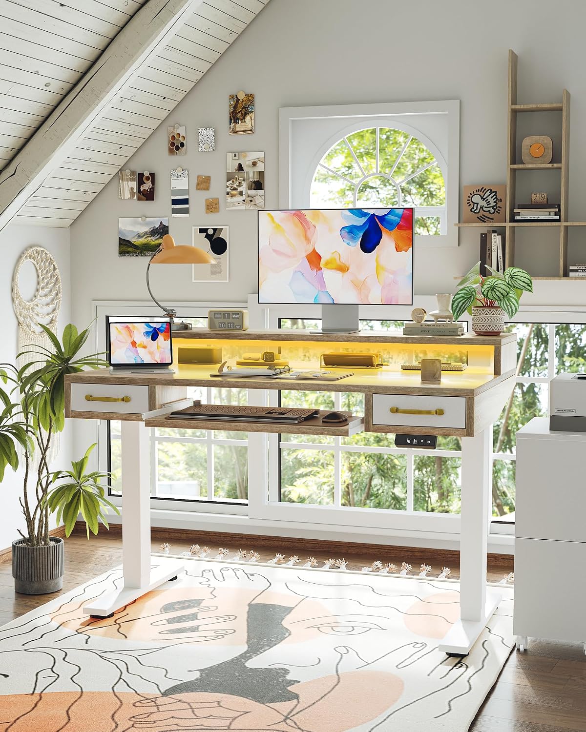 TIQLAB Standing Desk with Two Drawers, Stand Up Standing Desk Adjustable Heig...