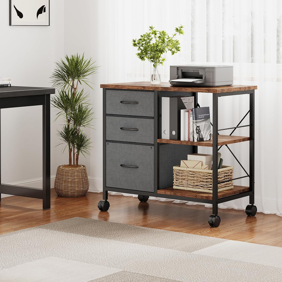 DUMOS 3 Drawer Mobile File Cabinet, Rolling Printer Stand with Storage
