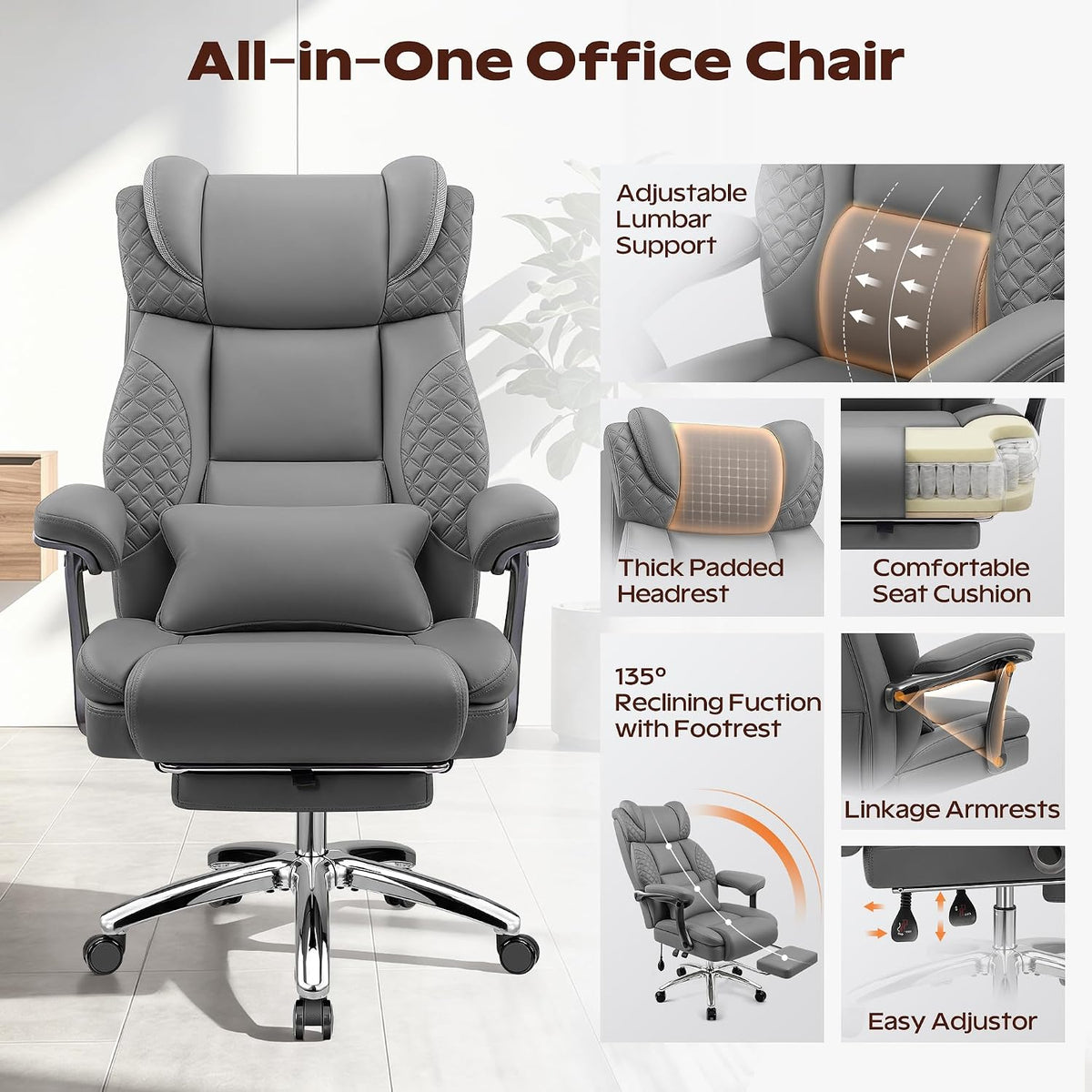 Office Desk Chair with Footrest, Big and Tall Executive Office Computer Chair...