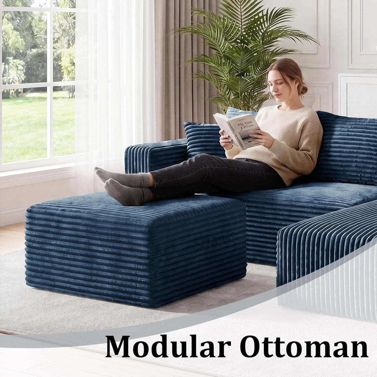 Boneless Ottoman Cloud Foot Rest, Modular Sectional Couch Foot Stool Blue