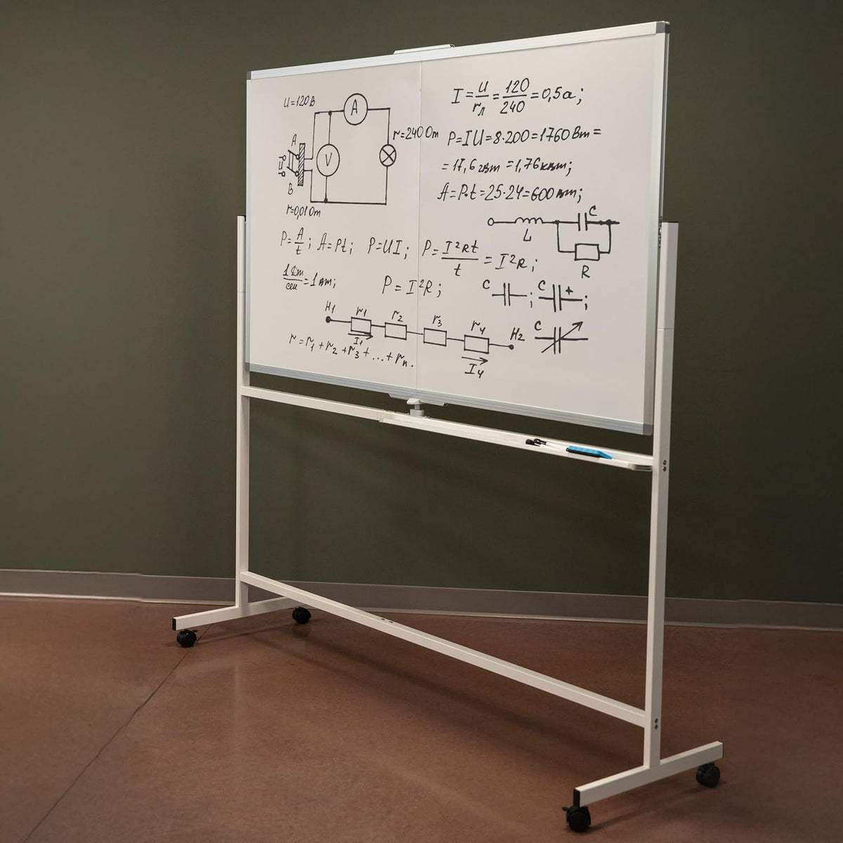 Sunnydaze Rolling Magnetic Whiteboard - 68" x 37" Double-Sided Dry ...