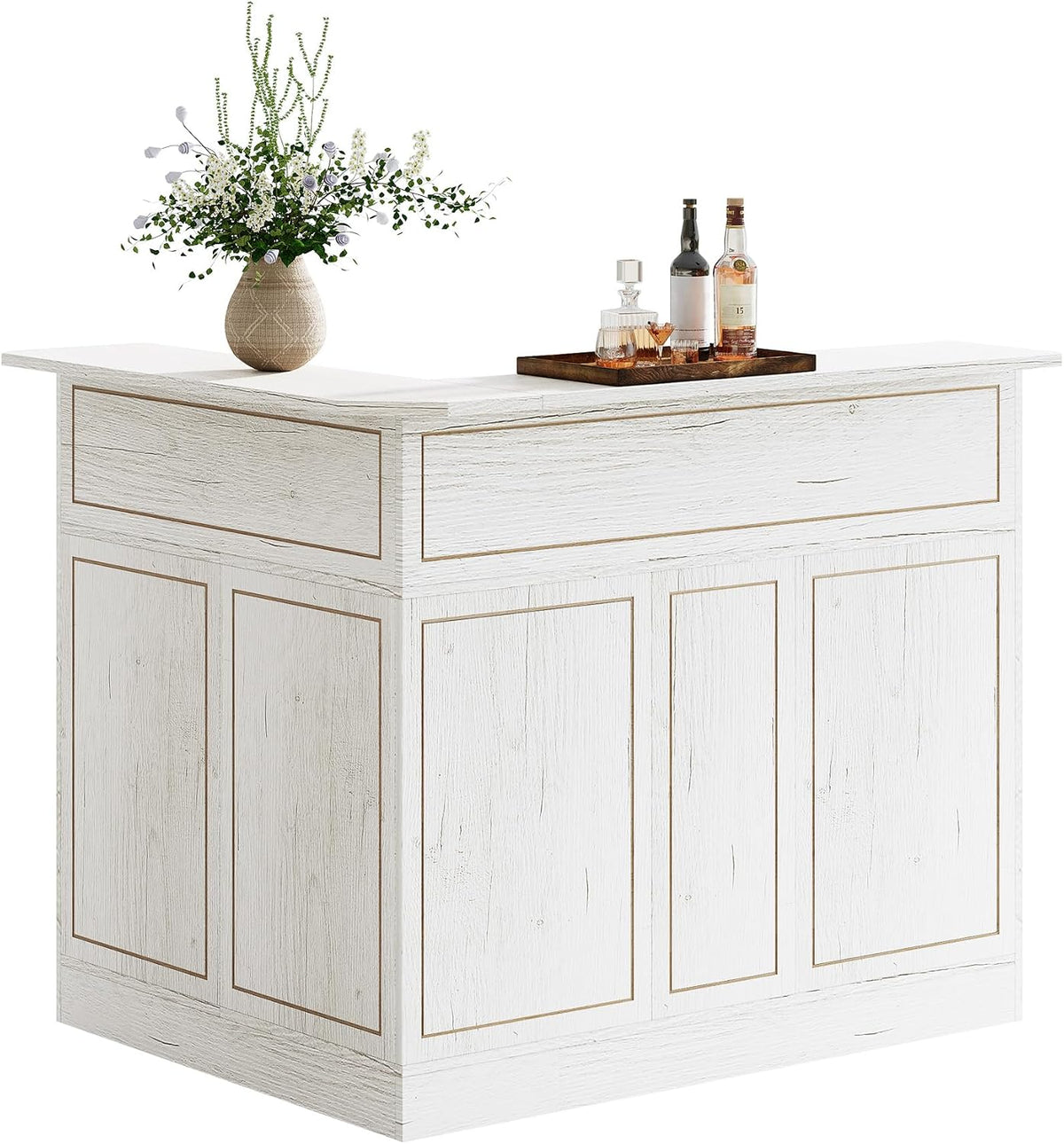 Tribesigns Bar Cabinet, L-Shaped Home Bar Table with Stemware Racks, 4-Tier C...